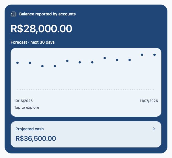 Balance reported by accounts. App interface · fictional data.