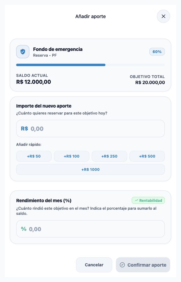 Fondo de emergencia. Interfaz de la app · datos ficticios.