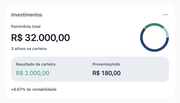 Patrimônio total. Interface do app · dados fictícios.